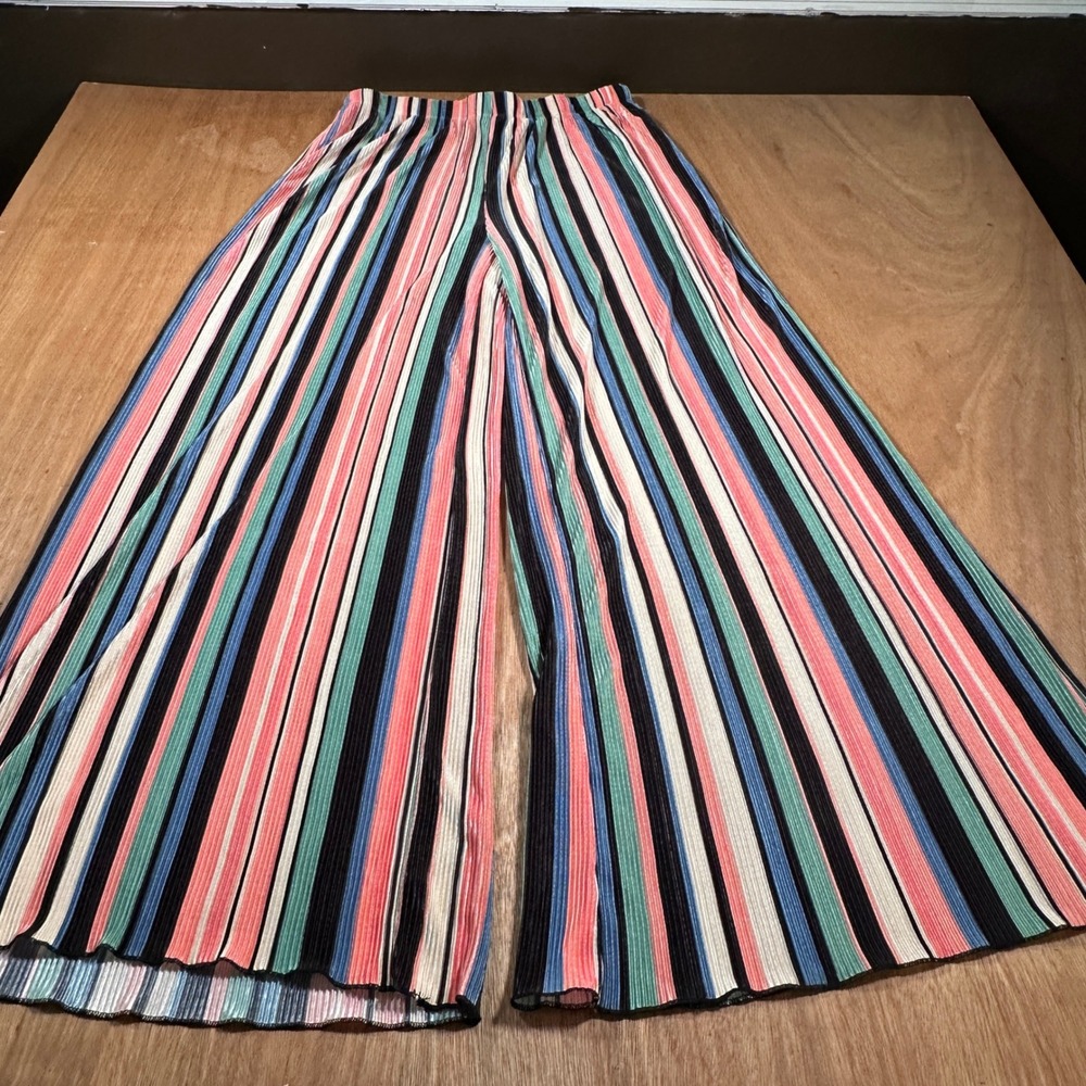 Almost Famous Wide Leg Pants Women 1X Multi Stripe Pleated Palazzo High Rise